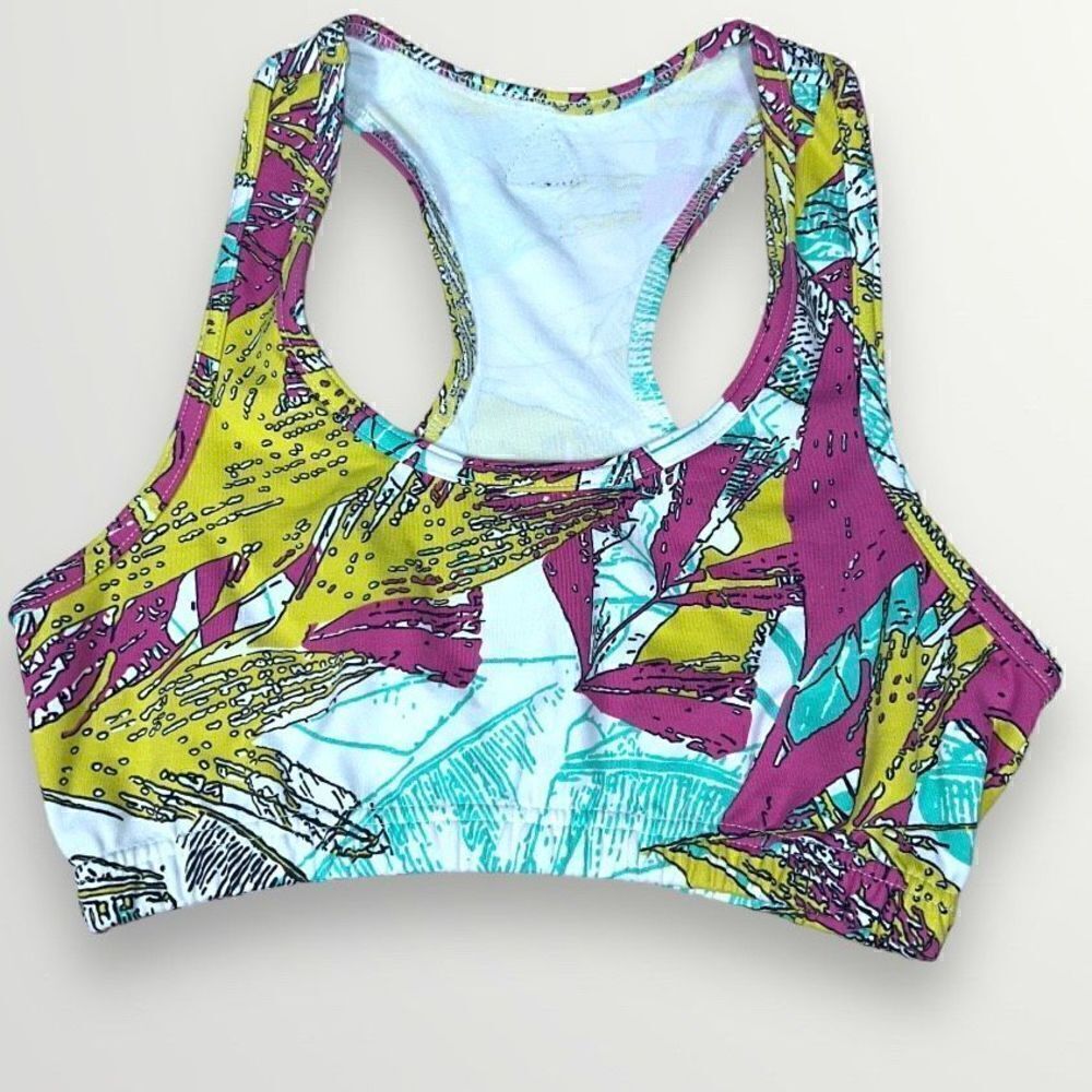 Vibe Up, 80’s Leaf Pattern, Printed Unlined Sports Bra, Women’s Size M/L